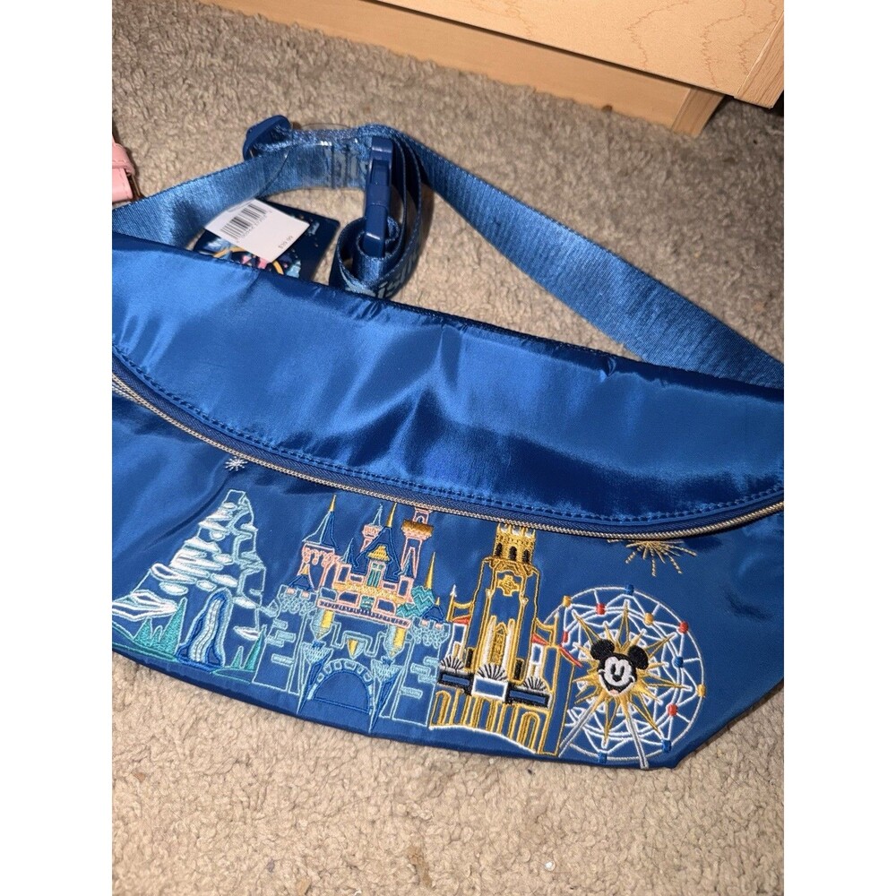 Disneyland Resort Icons Belt Bag Blue Embroidered Disney Park Fanny Pack NWT